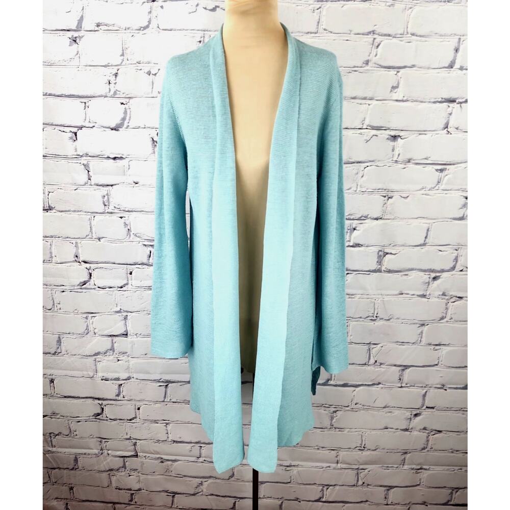 Eileen Fisher Cardigan Womens M 100% Organic Linen Long comfy cool Corpcore